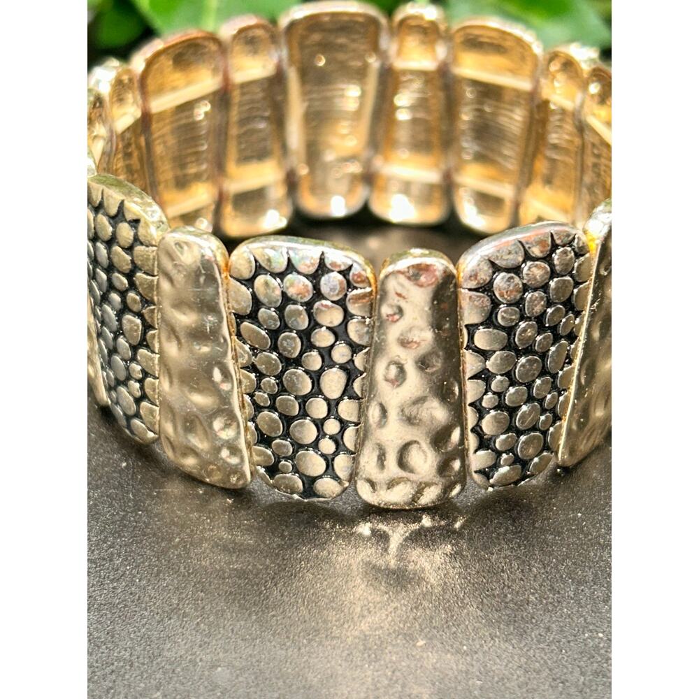Vintage Gold Hammered Wide Flexible Cuff Stretchy Panel Bracelet